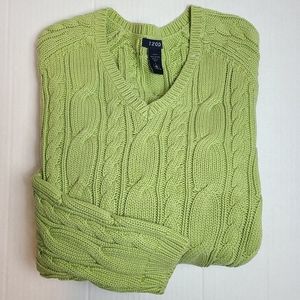 IZOD Y2K Cable Knit Green V-Neck Sweater